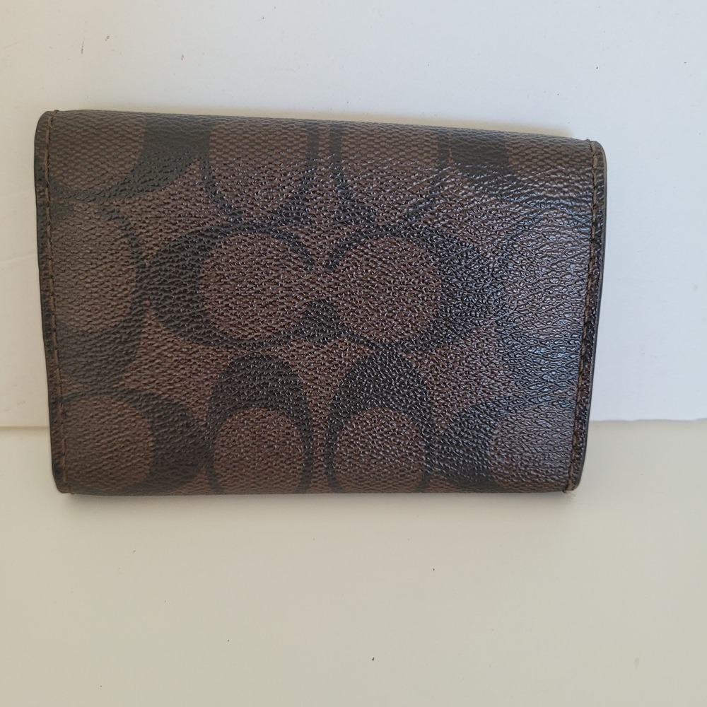 Coach Signature Monogram 6 Ring Key Case Brown Black Coated Canvas Wallet - Picture 2 of 10